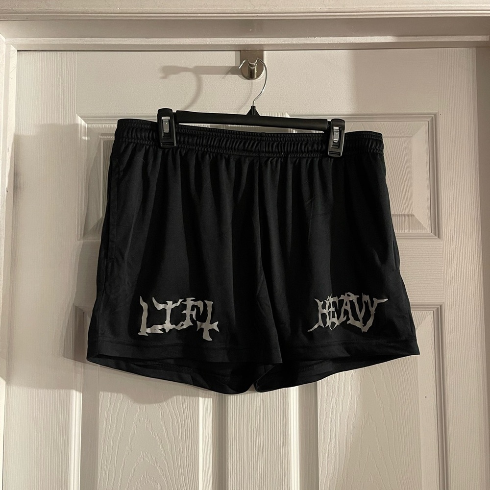 Men’s reflective “lift heavy” gym shorts size large